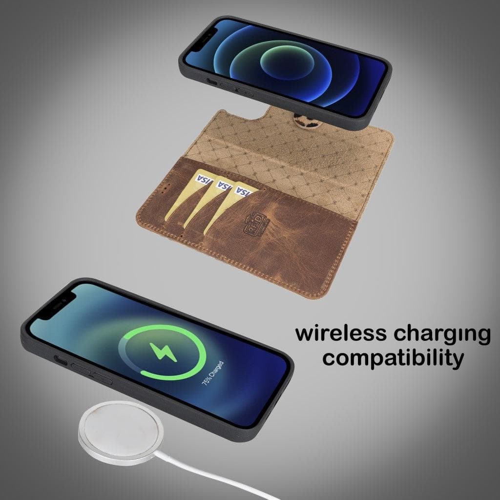 Magic iPhone 13 Pro Max Çıkarılabilir Hakiki Deri Cüzdan Kılıf