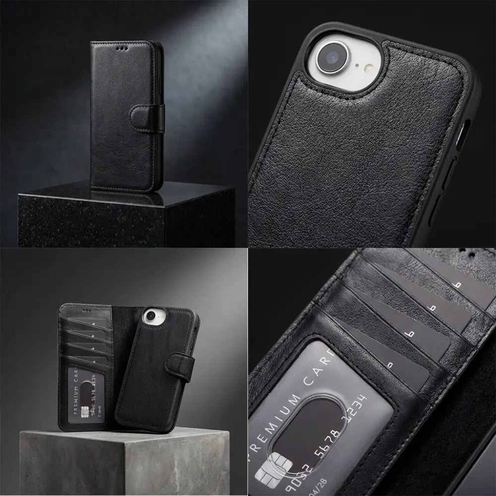 Magic iPhone 16E Çıkarılabilir Hakiki Deri Cüzdan Kılıf