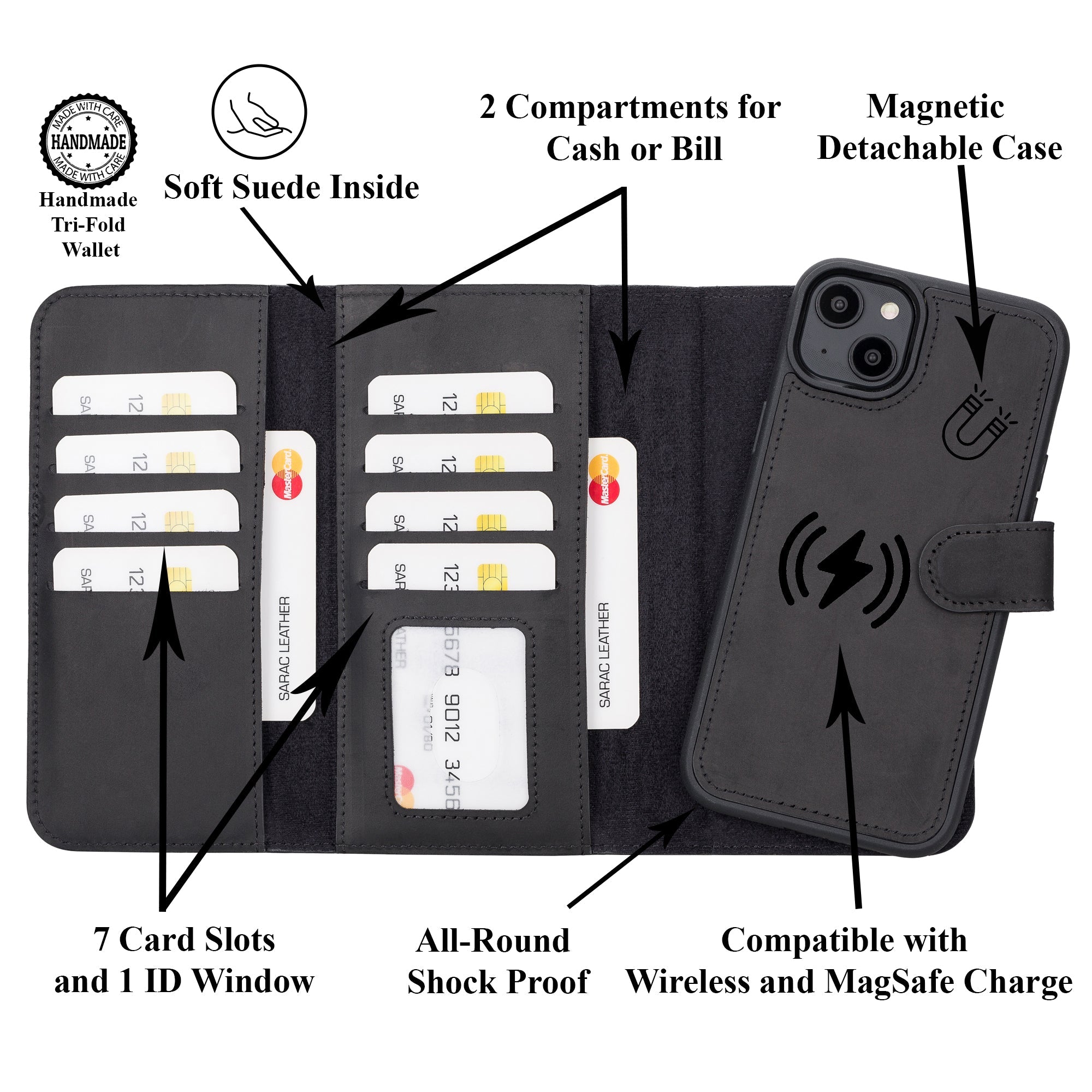 SANTA Magnetic Detachable Leather Wallet Case for iPhone 15 Plus (6.7