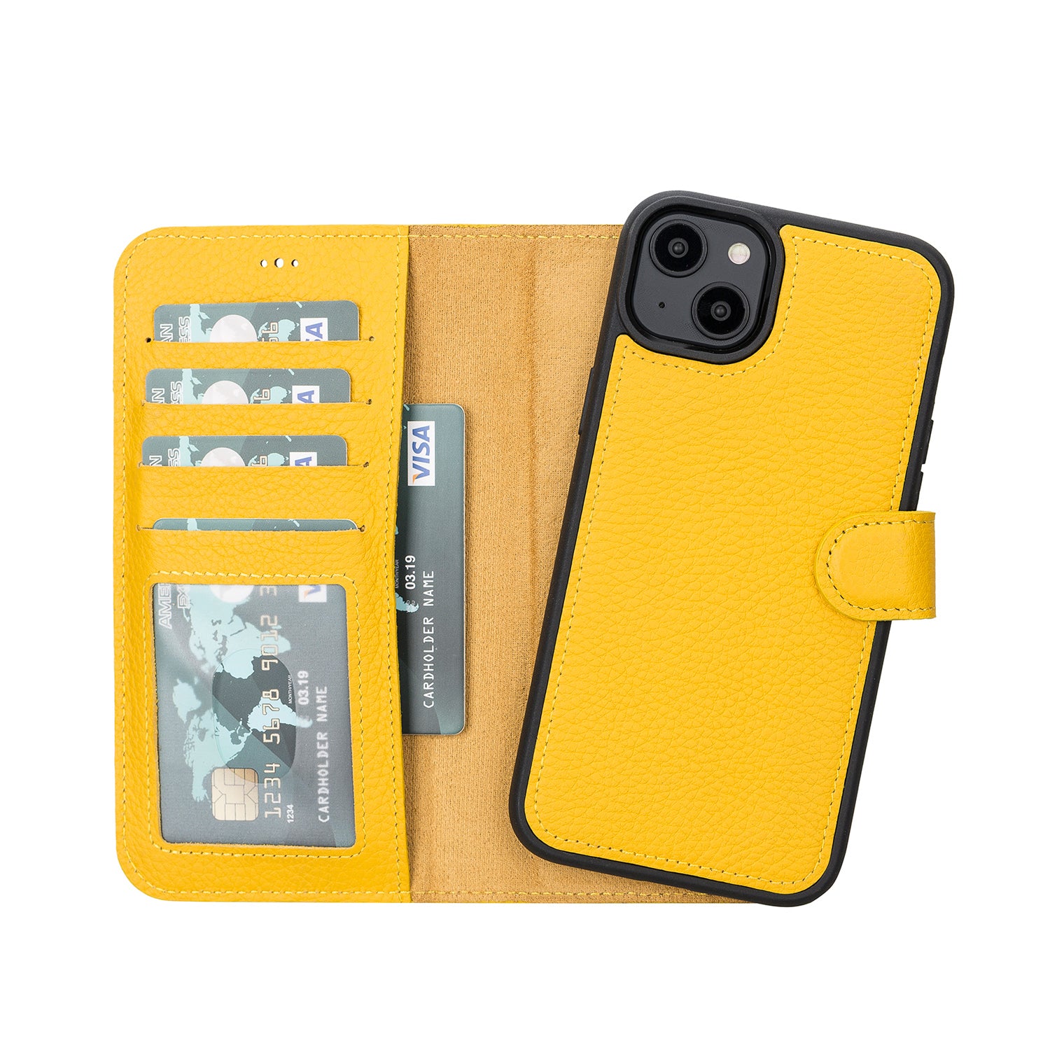 Magic Magnetic Detachable Leather Wallet Case with RFID for iPhone 15 Plus (6.7") - YELLOW