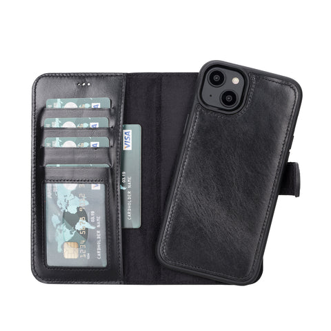 Magic Magnetic Detachable Leather Wallet Case with RFID for iPhone 15 Plus (6.7") - BLACK