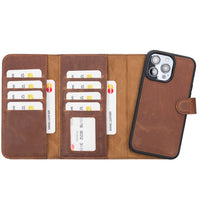 Santa Magnetic Detachable Leather Wallet Case for iPhone 15 Pro (6.1") - BROWN