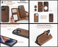 Magic Magnetic Detachable Leather Wallet Case with RFID for iPhone 15 (6.1") - EFFECT TAN