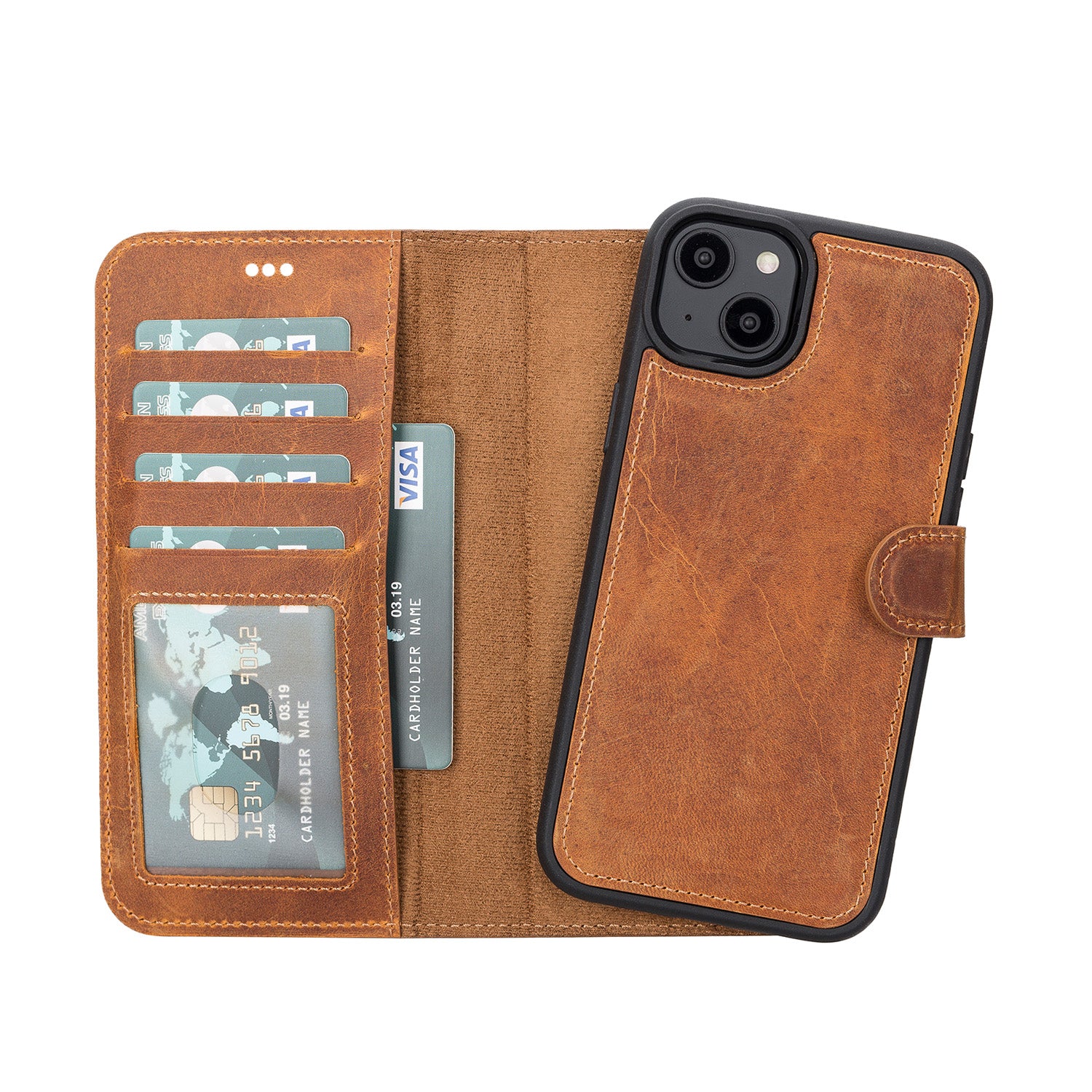 Magic Magnetic Detachable Leather Wallet Case with RFID for iPhone 15 (6.1") - TAN