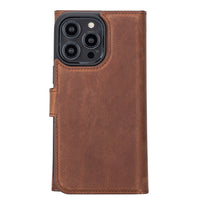 Santa Magnetic Detachable Leather Wallet Case for iPhone 15 Pro Max (6.7") - BROWN