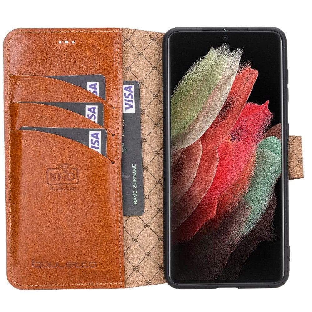 Bouletta Non-Detachable Leather Wallet Cases for Samsung Galaxy S21 Series S21 Ultra 6.8" / Black