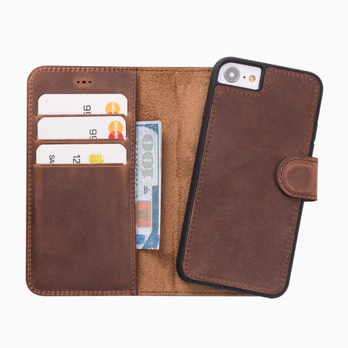 Liluri Magnetic Detachable Leather Wallet Case for iPhone SE 2022 / iPhone SE 2020 / 8 / 7 (4.7") - BROWN