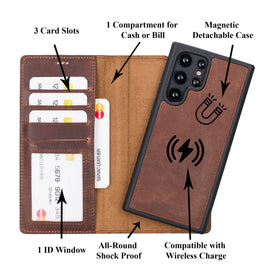 Liluri Magnetic Detachable Leather Wallet Case for Samsung Galaxy S24 Ultra (6.8