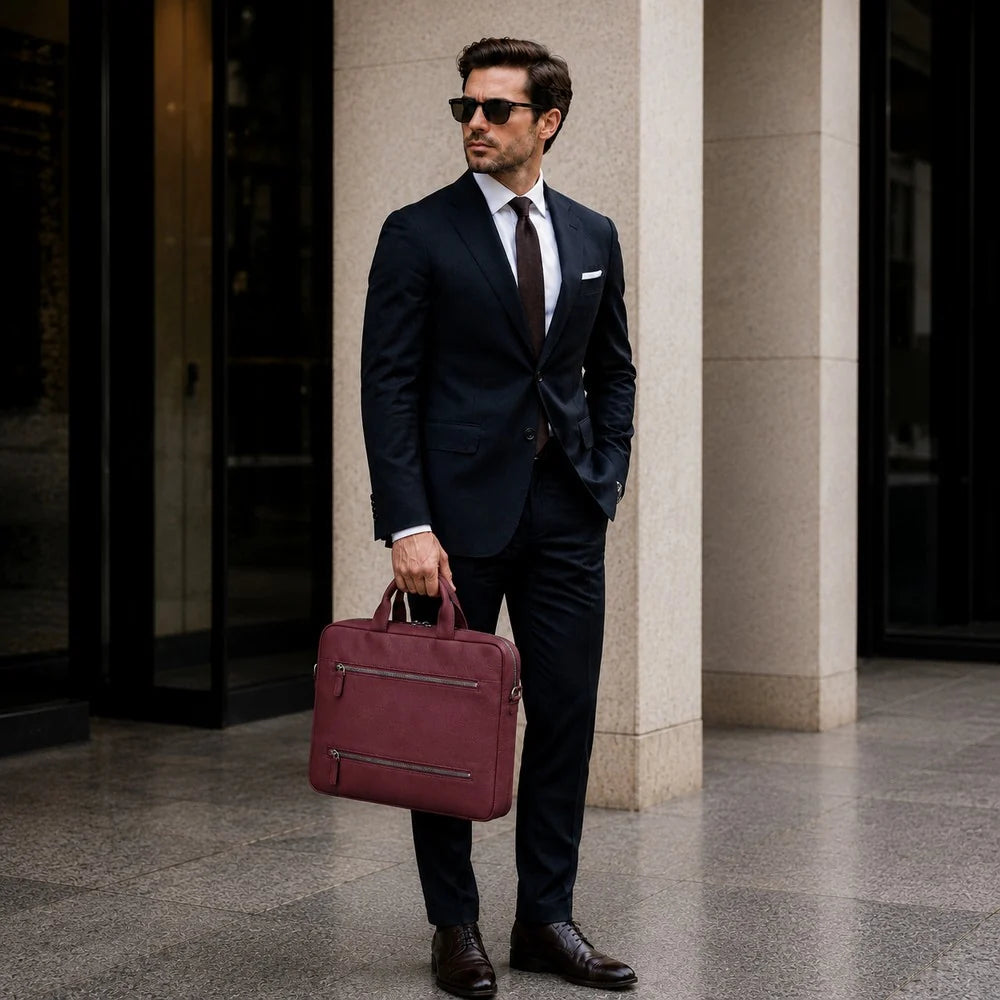Truro Leather Business Briefcase / Laptop Case 13" with Suitcase
