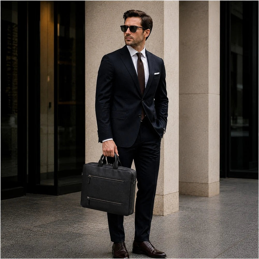 Truro Leather Business Briefcase / Laptop Case 13" with Suitcase