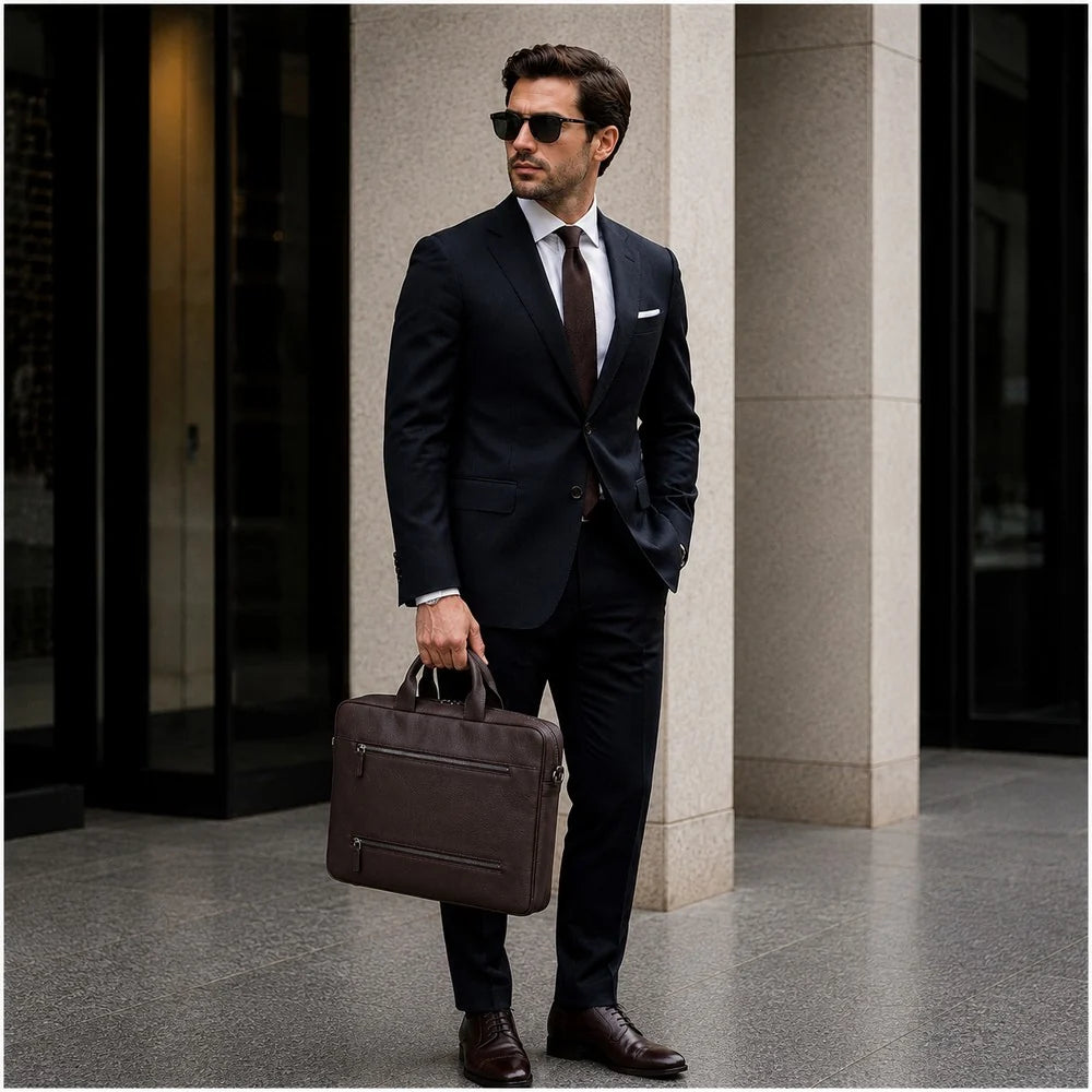 Truro Leather Business Briefcase / Laptop Case 13" with Suitcase