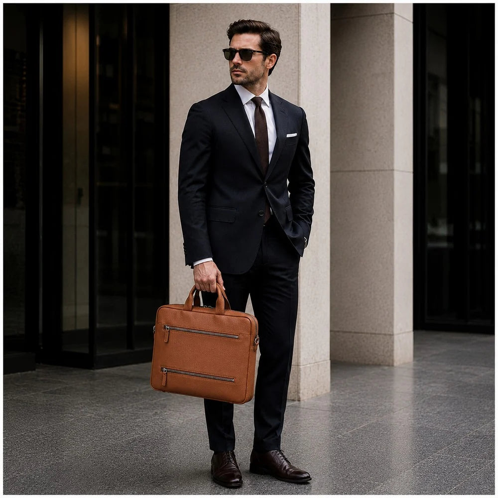 Truro Leather Business Briefcase / Laptop Case 13" with Suitcase