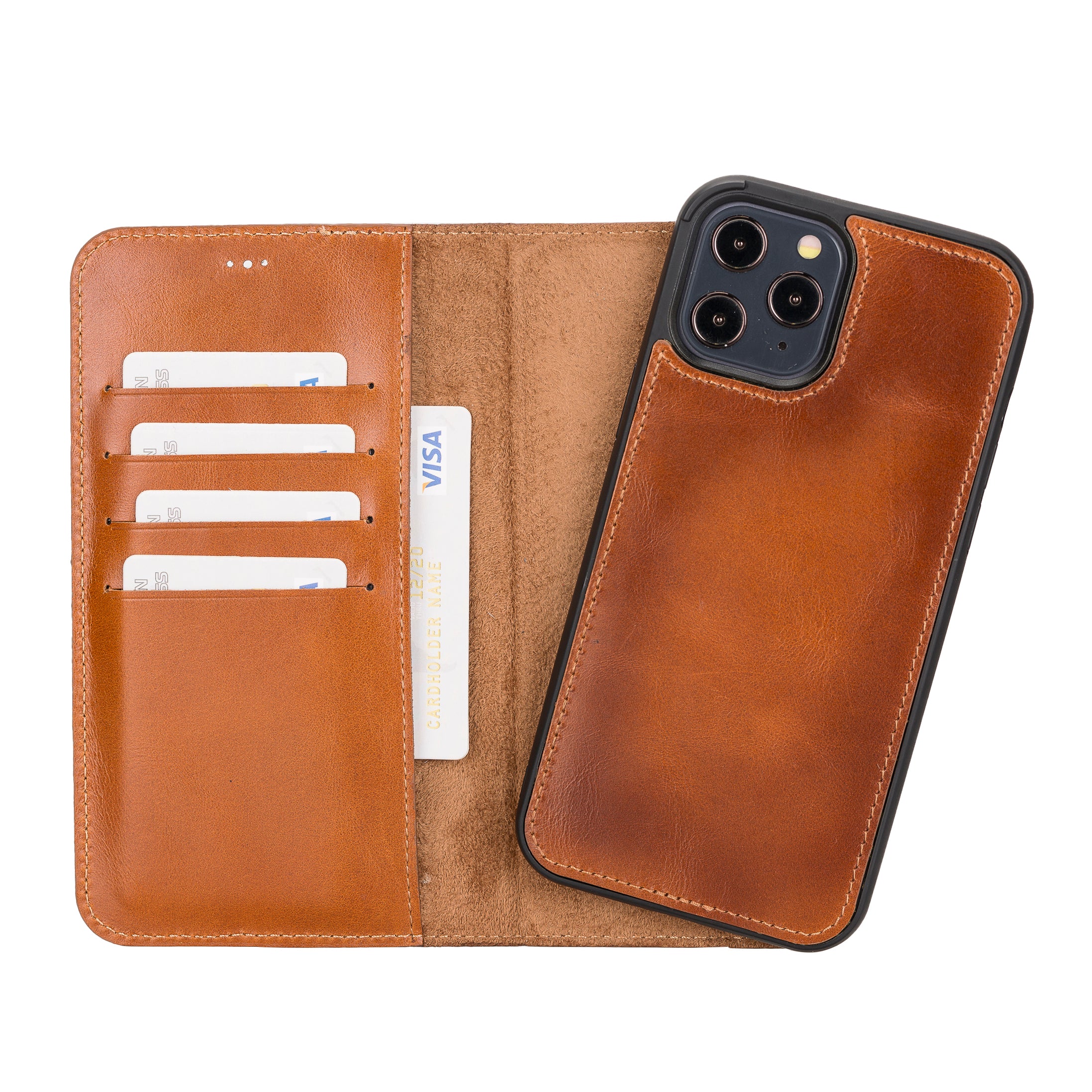 Magic Magnetic Detachable Leather Wallet Case for iPhone 12 Pro Max (6.7") - EFFECT BROWN - saracleather