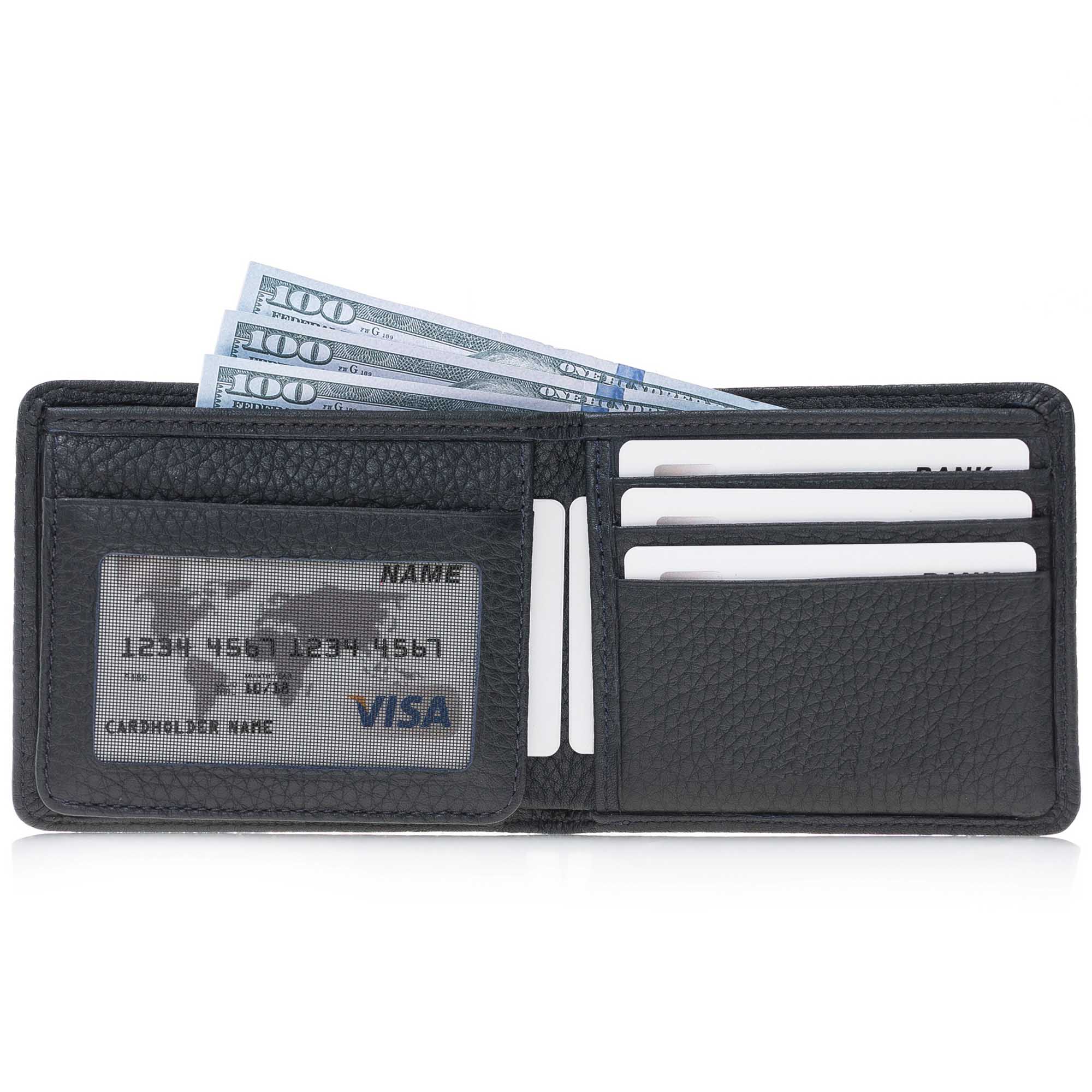 Carlos Leather Men's Bifold Wallet - NAVY BLUE - saracleather