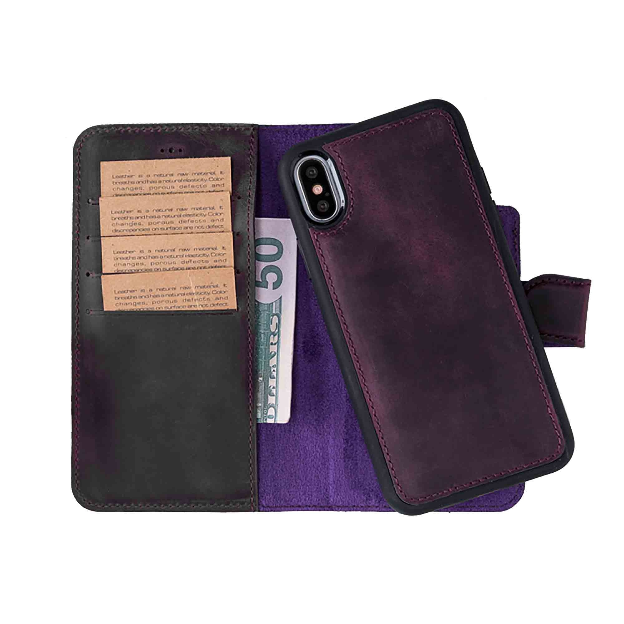 Magic Magnetic Detachable Leather Wallet Case for iPhone XS Max (6.5") - PURPLE - saracleather