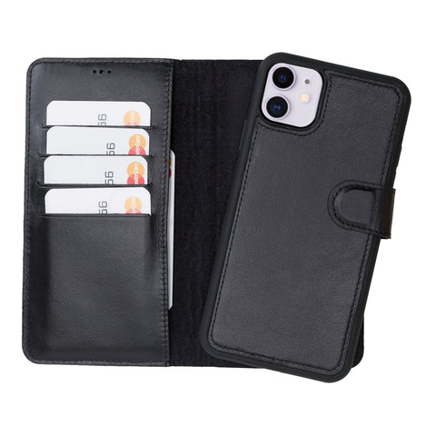 Magic Magnetic Detachable Leather Wallet Case for iPhone 11 (6.1") - BLACK - saracleather