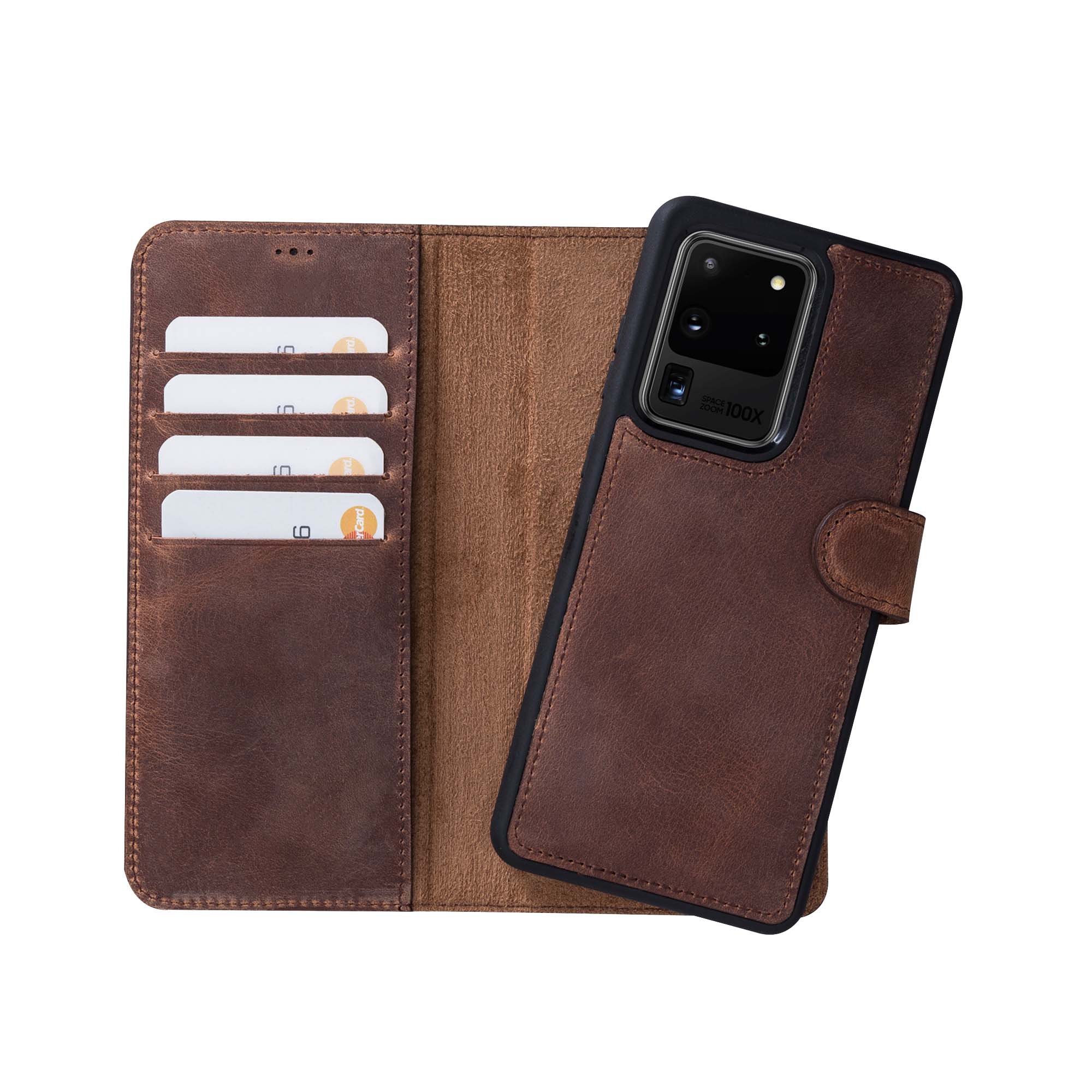 Magic Magnetic Detachable Leather Wallet Case for Samsung Galaxy S20 Ultra (6.9") - BROWN - saracleather