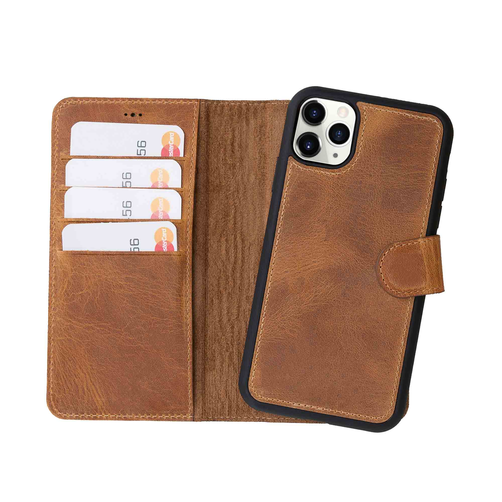 Magic Magnetic Detachable Leather Wallet Case for iPhone 11 Pro Max (6.5") - TAN - saracleather