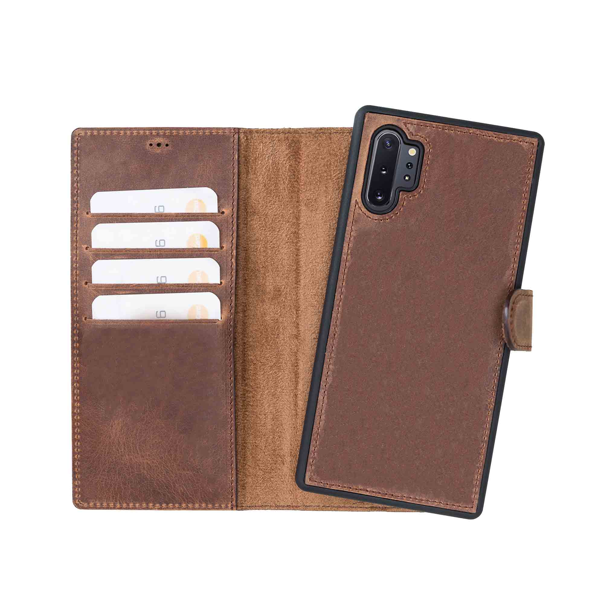 Magic Magnetic Detachable Leather Wallet Case for Samsung Galaxy Note 10 Plus / Note 10 Plus 5G - BROWN - saracleather