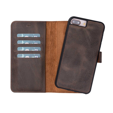 Magic Magnetic Detachable Leather Wallet Case for iPhone 8 Plus / 7 Plus - BROWN - saracleather