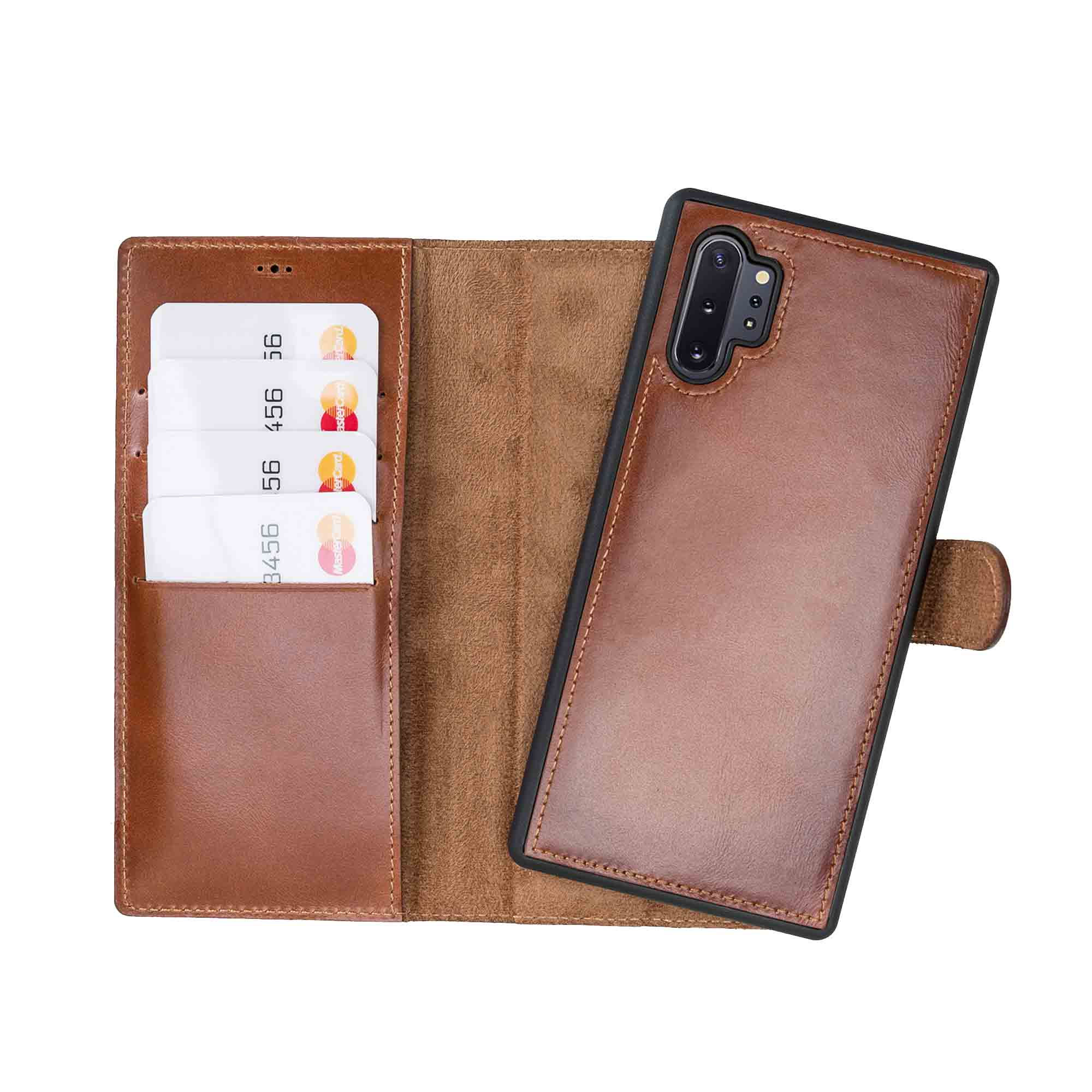 Magic Magnetic Detachable Leather Wallet Case for Samsung Galaxy Note 10 Plus / Note 10 Plus 5G - EFFECT BROWN - saracleather