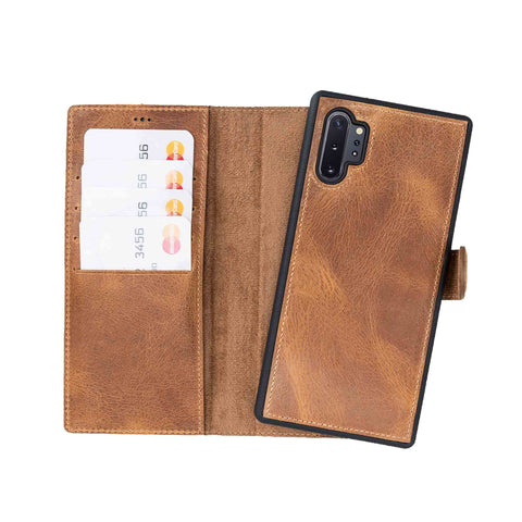 Magic Magnetic Detachable Leather Wallet Case for Samsung Galaxy Note 10 Plus / Note 10 Plus 5G - TAN - saracleather