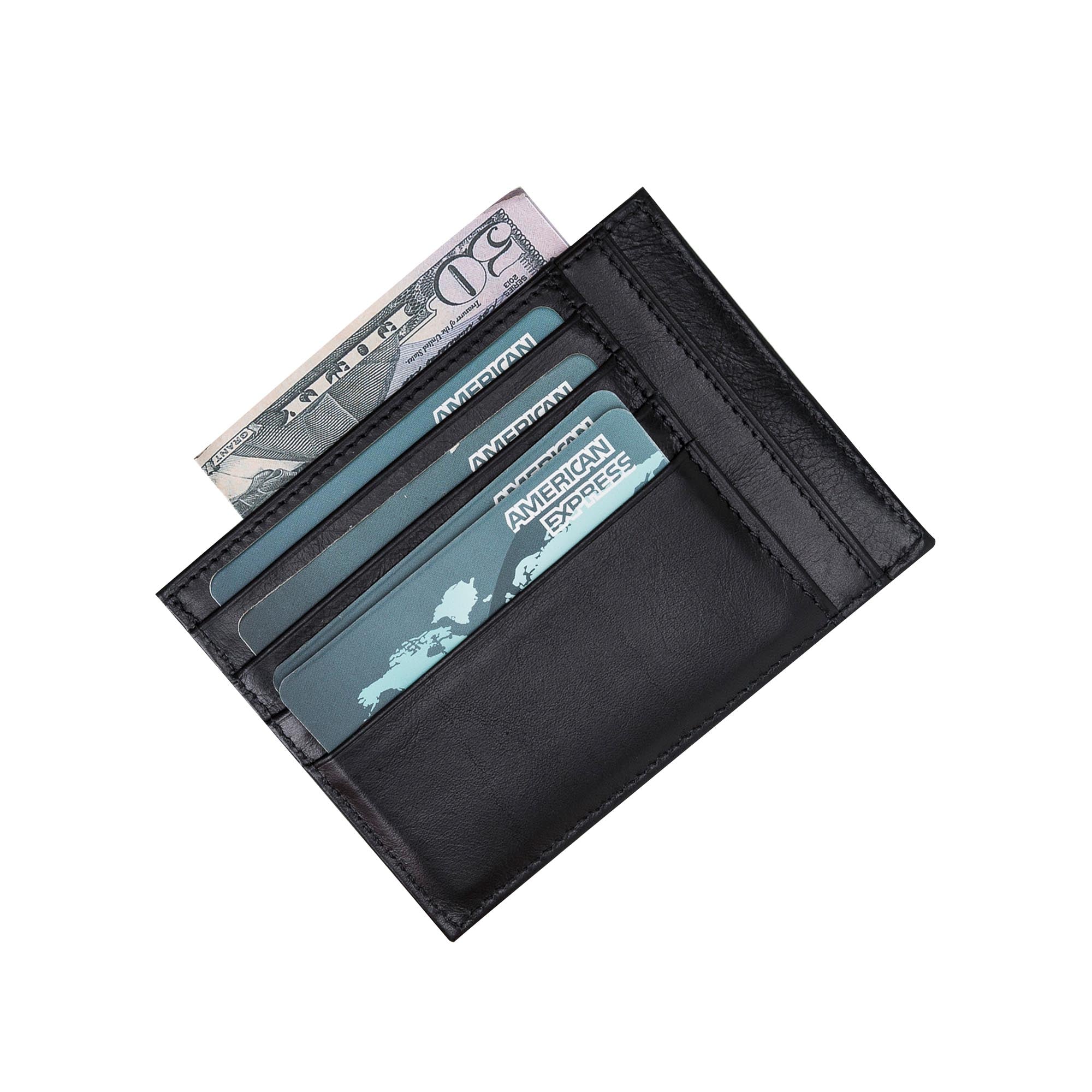 Slim Zipper Leather Wallet - BLACK - saracleather