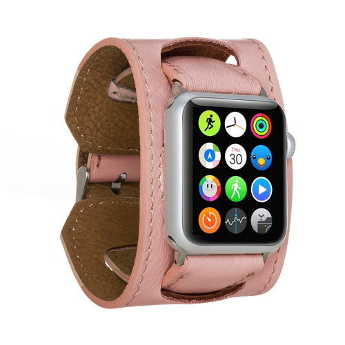 Cuff Strap: Full Grain Leather Band for Apple Watch - PINK - saracleather