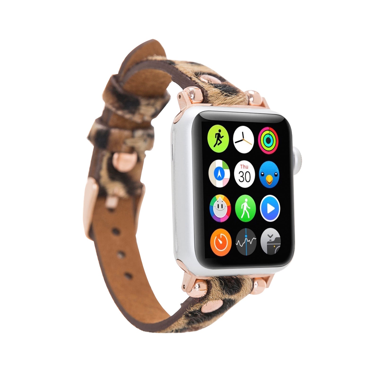 Ferro Strap - Full Grain Leather Band for Apple Watch - FURRY LEOPARD PATTERNED - saracleather