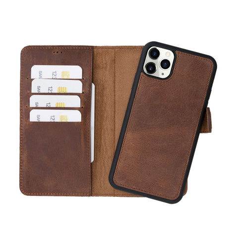 Magic Magnetic Detachable Leather Wallet Case for iPhone 11 Pro Max (6.5") - BROWN - saracleather