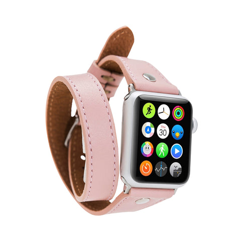 Slim Double Tour Strap: Full Grain Leather Band for Apple Watch 38mm / 40mm - PINK - saracleather