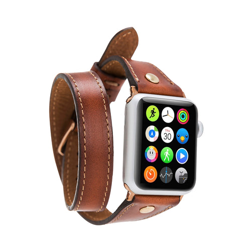 Slim Double Tour Strap: Full Grain Leather Band for Apple Watch 38mm / 40mm - EFFECT BROWN - saracleather
