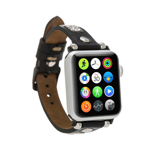 Ferro Stony Strap - Full Grain Leather Band for Apple Watch - BLACK - saracleather