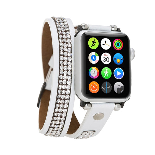 Ferro Double Tour Strap: Full Grain Leather Band for Apple Watch - WHITE - saracleather