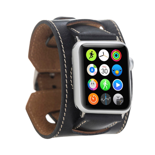 Cuff Strap: Full Grain Leather Band for Apple Watch - BLACK - saracleather
