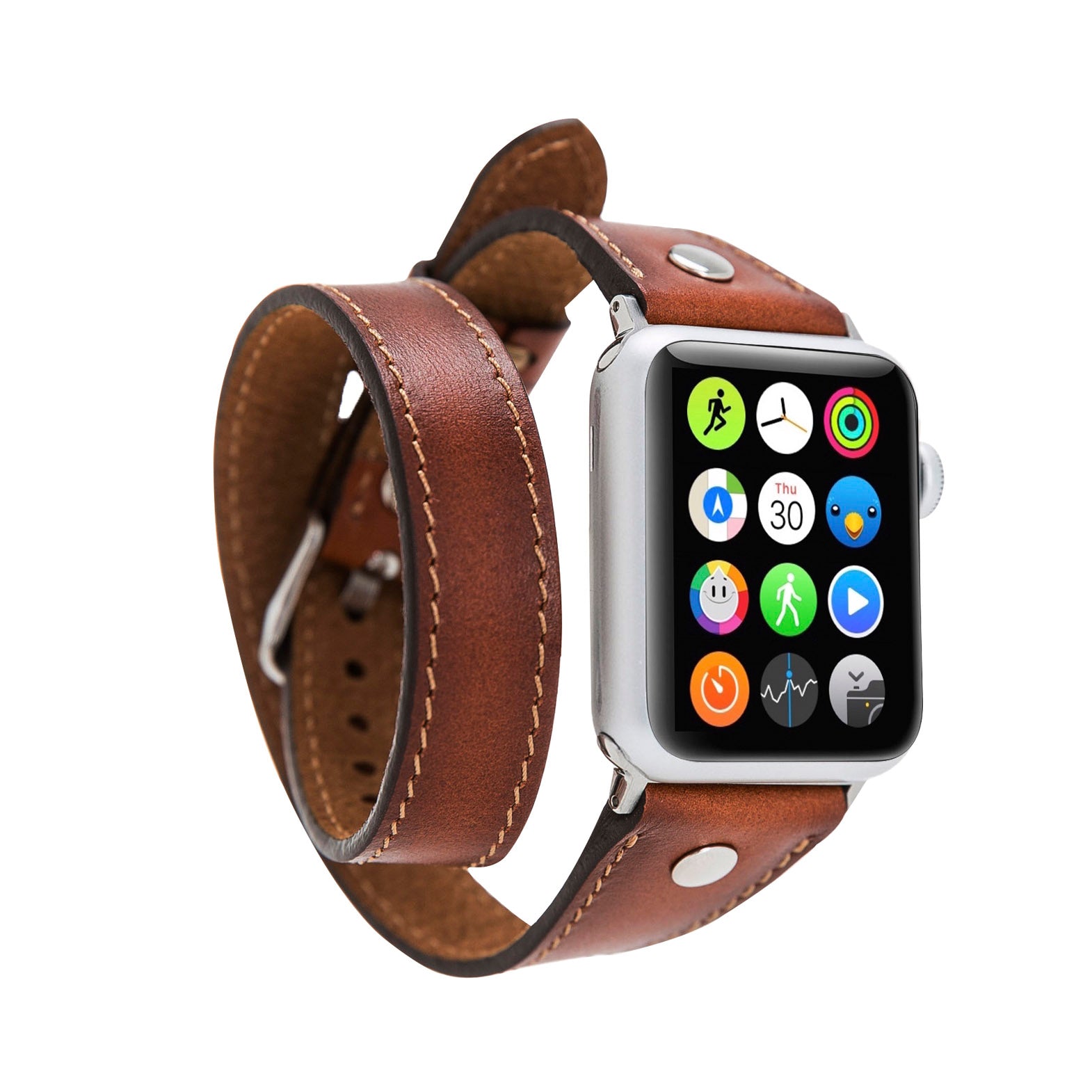 Slim Double Tour Strap: Full Grain Leather Band for Apple Watch 38mm / 40mm - EFFECT BROWN - saracleather