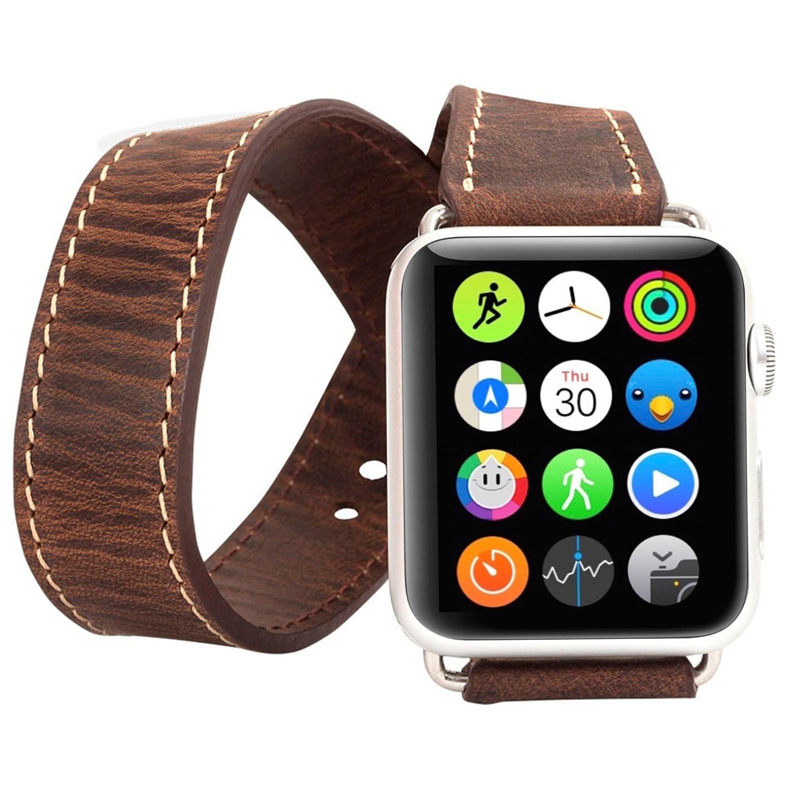 Double Tour Strap: Full Grain Leather Band for Apple Watch - BROWN - saracleather