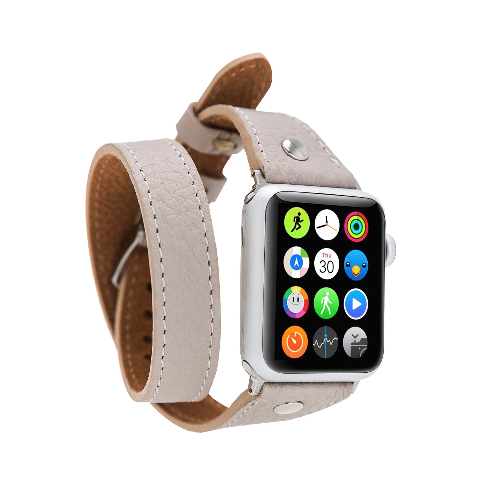 Slim Double Tour Strap: Full Grain Leather Band for Apple Watch 38mm / 40mm - GRAY - saracleather