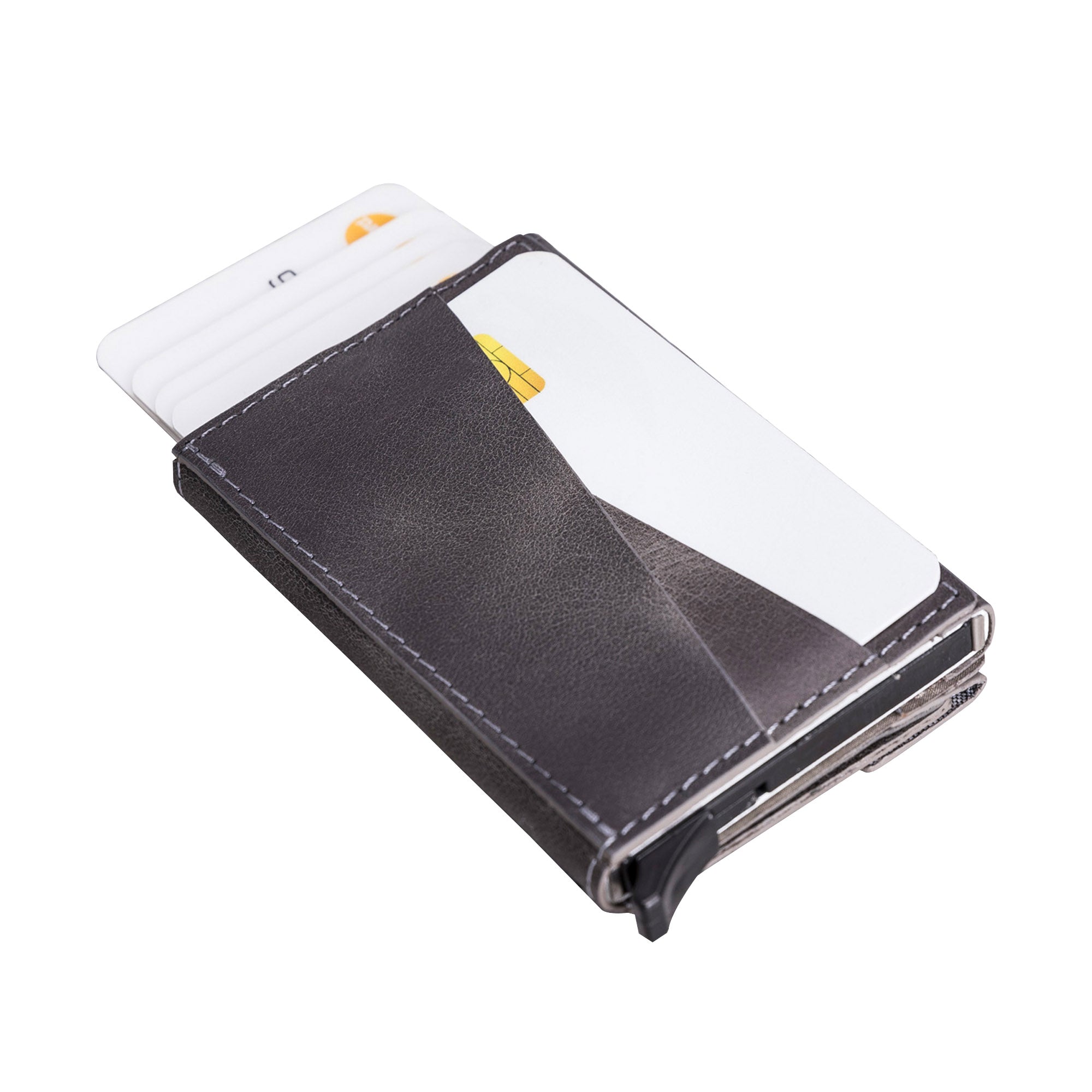 Envelope RFID Blocker Mechanism Pop Up Leather Business / Credit Card Holder - GRAY - saracleather