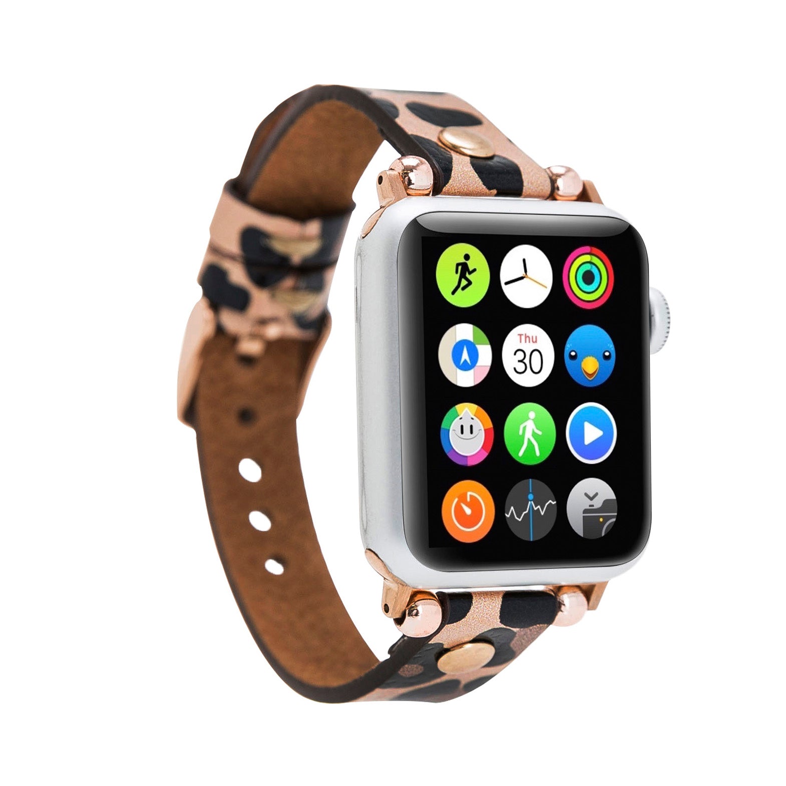 Ferro Strap - Full Grain Leather Band for Apple Watch - LEOPARD PATTERNED - saracleather