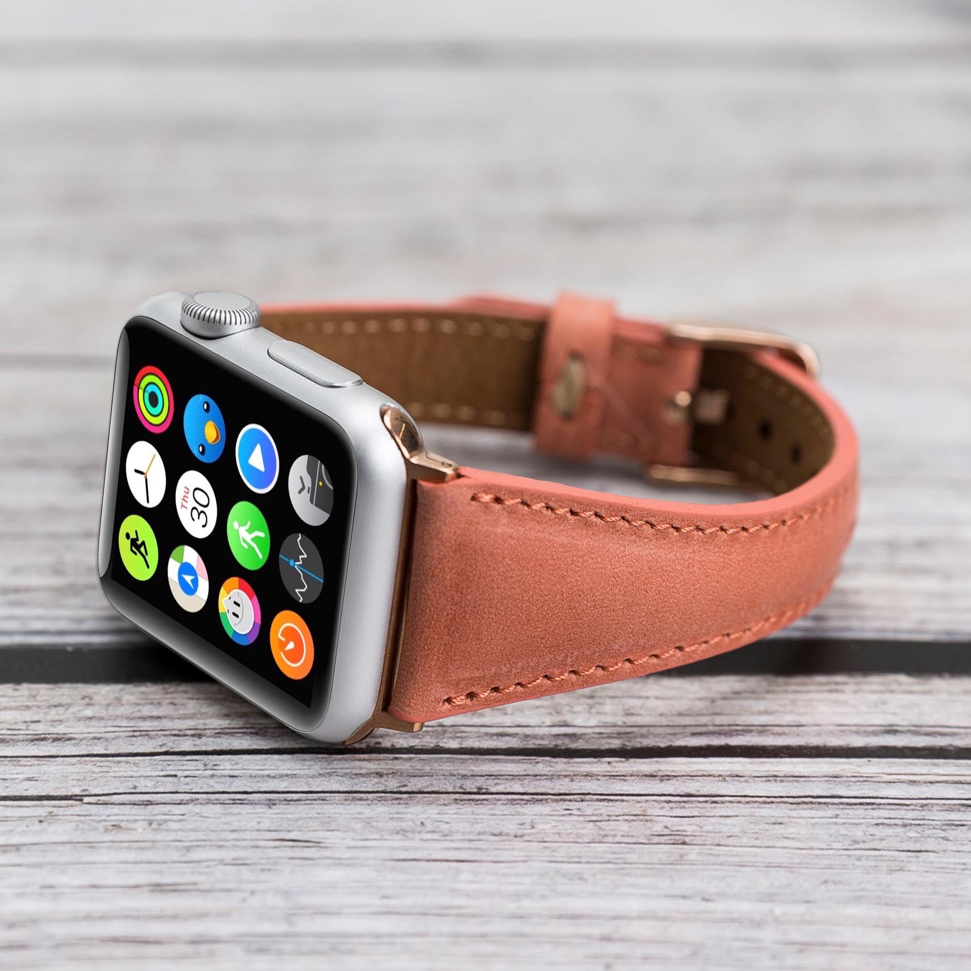 Slim Strap - Full Grain Leather Band for Apple Watch 38mm / 40mm - POMEGRANATE FLOWER - saracleather