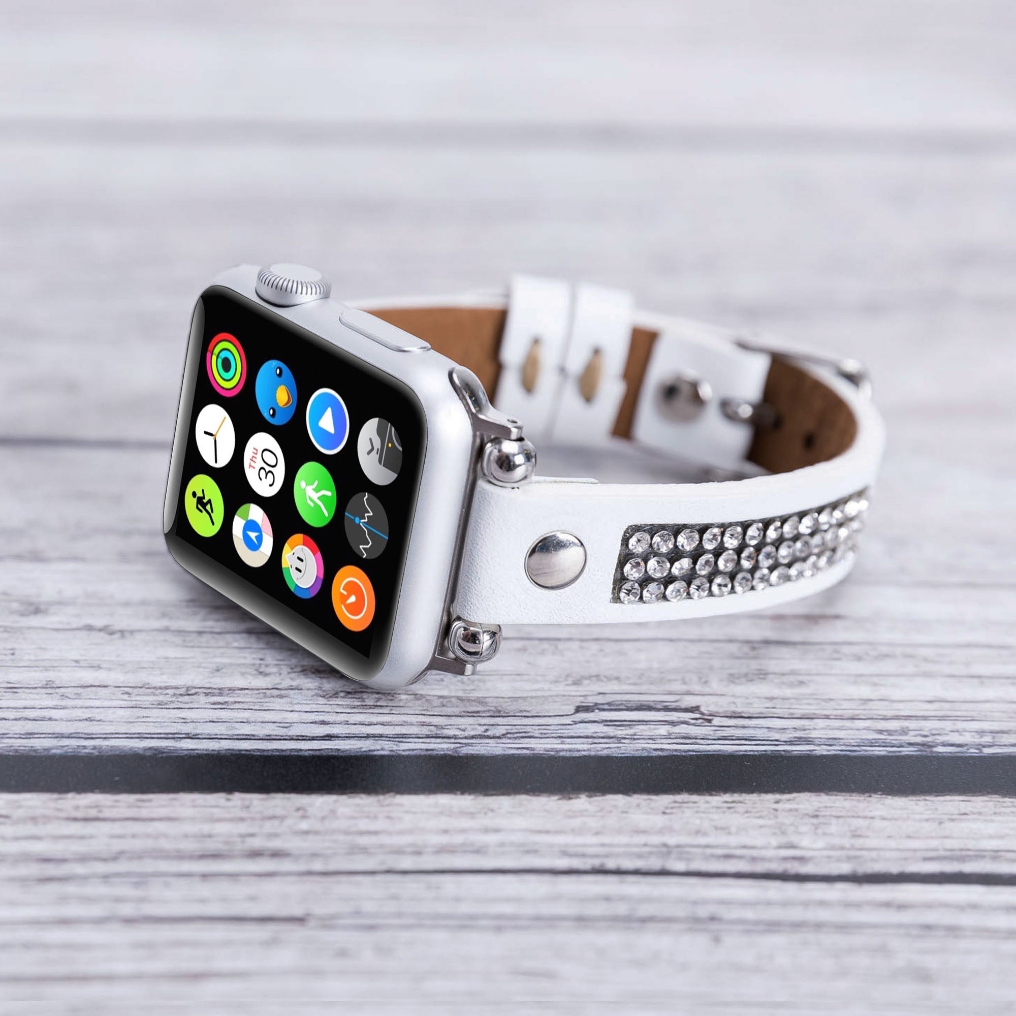 Ferro Stony Strap - Full Grain Leather Band for Apple Watch - WHITE - saracleather