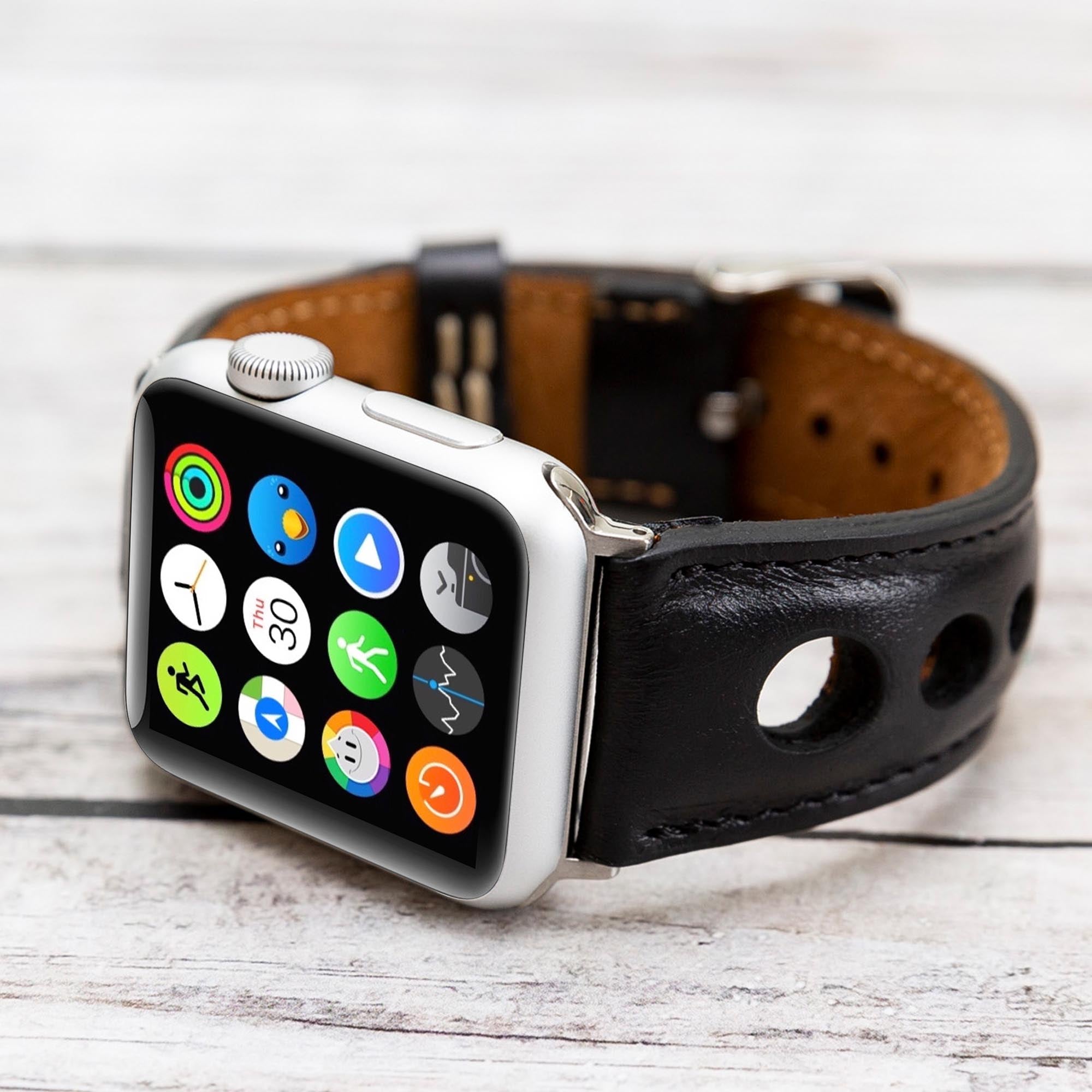 Holo Strap: Full Grain Leather Band for Apple Watch 38mm / 40mm - BLACK - saracleather