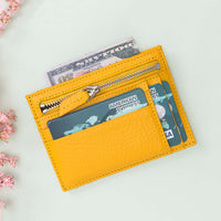Slim Zipper Leather Wallet - YELLOW - saracleather