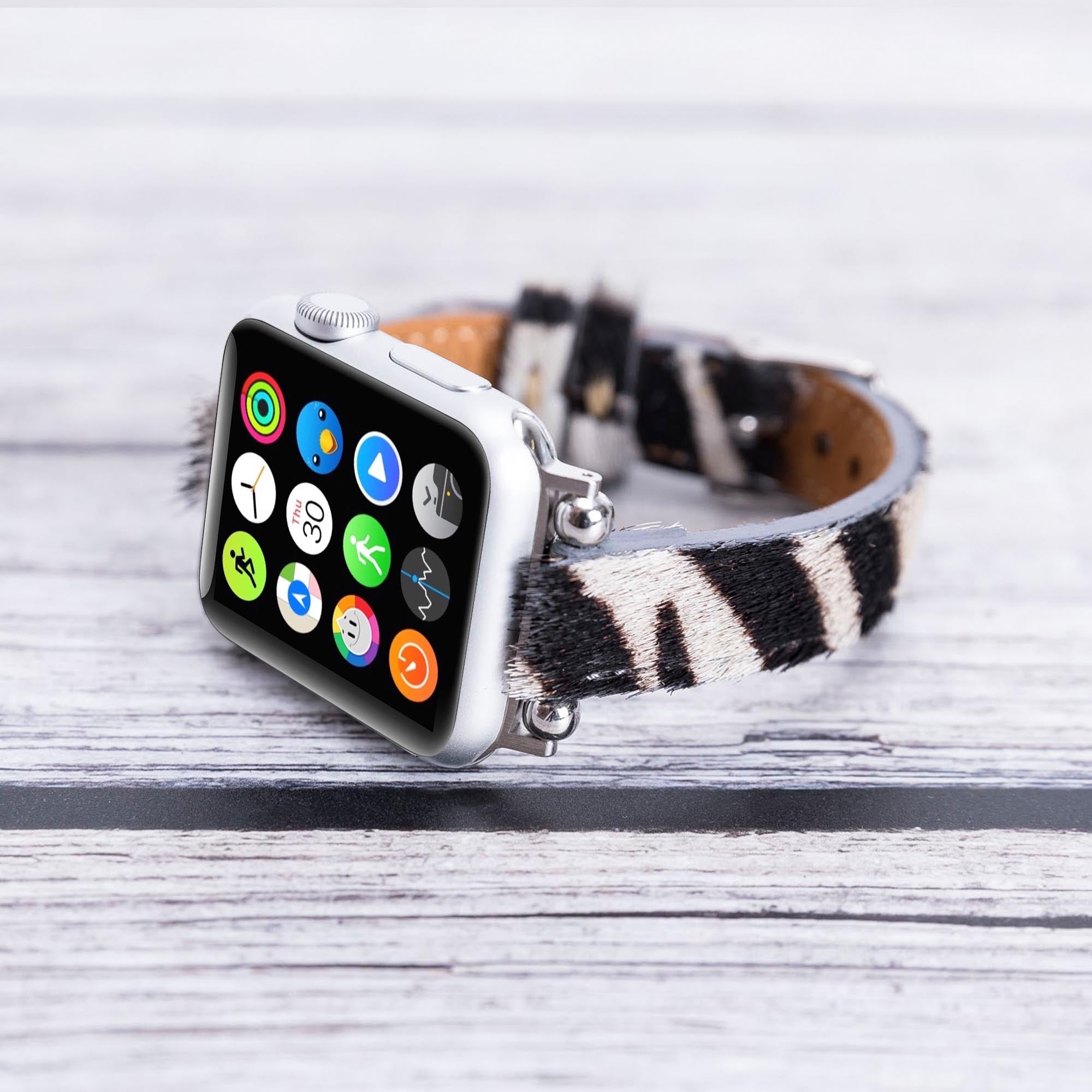 Ferro Strap - Full Grain Leather Band for Apple Watch - FURRY ZEBRA PATTERNED - saracleather