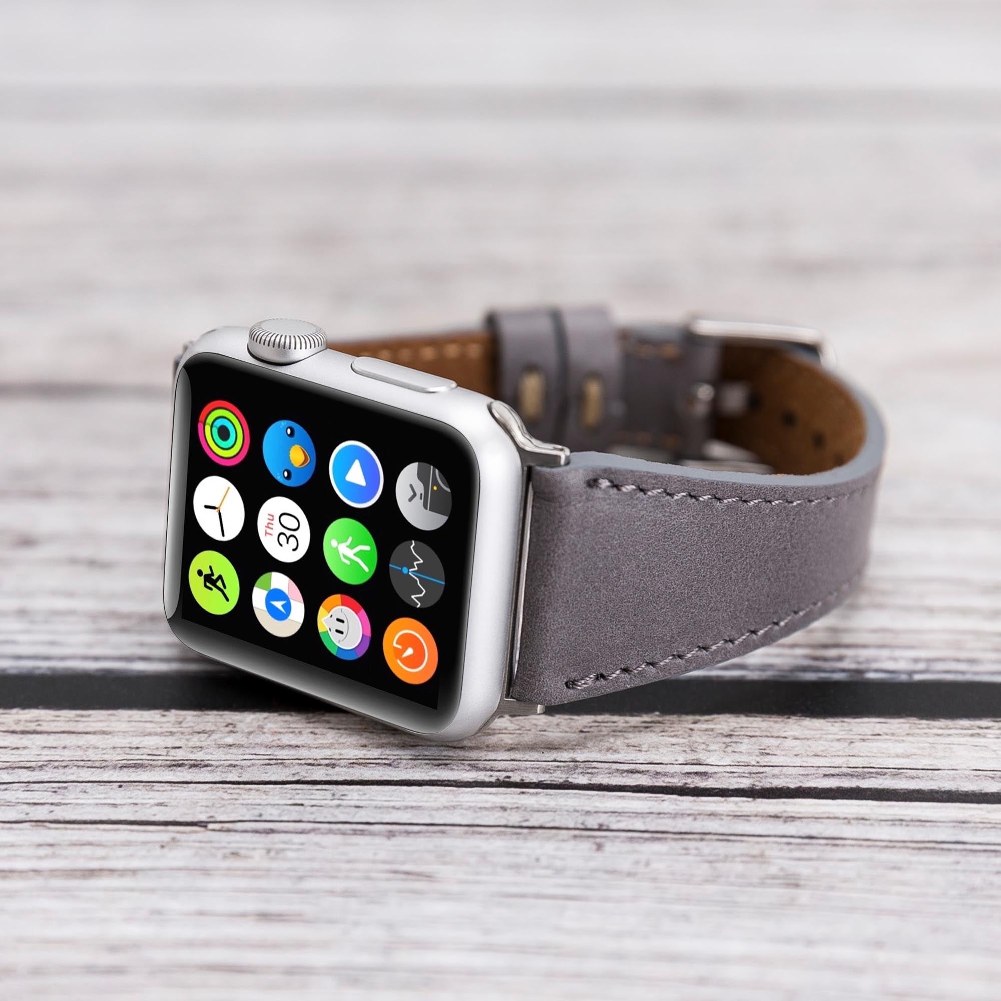 Slim Strap - Full Grain Leather Band for Apple Watch 38mm / 40mm - GRAY - saracleather