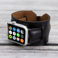 Cuff Strap: Full Grain Leather Band for Apple Watch - BLACK - saracleather