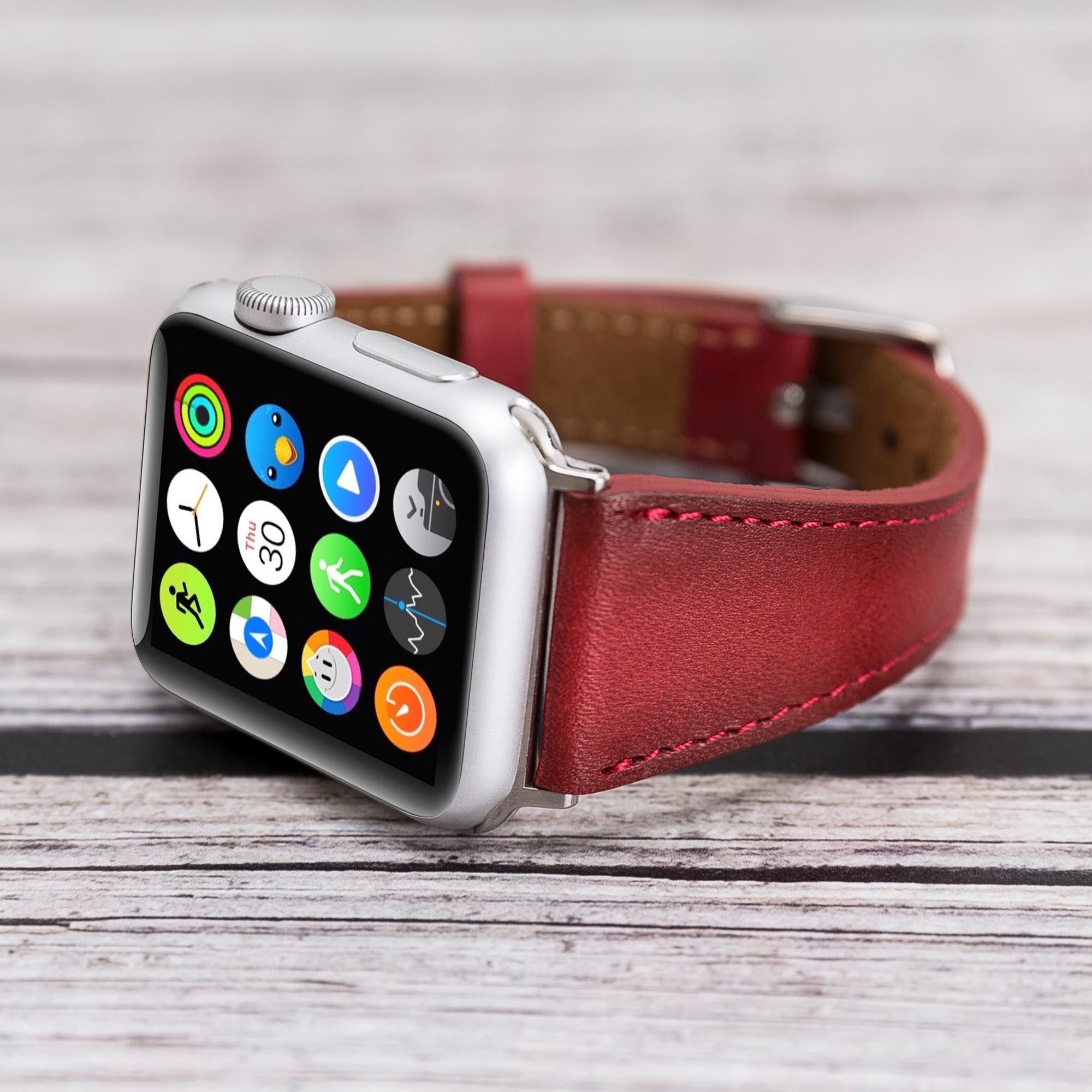 Slim Strap - Full Grain Leather Band for Apple Watch 38mm / 40mm - EFFECT RED - saracleather