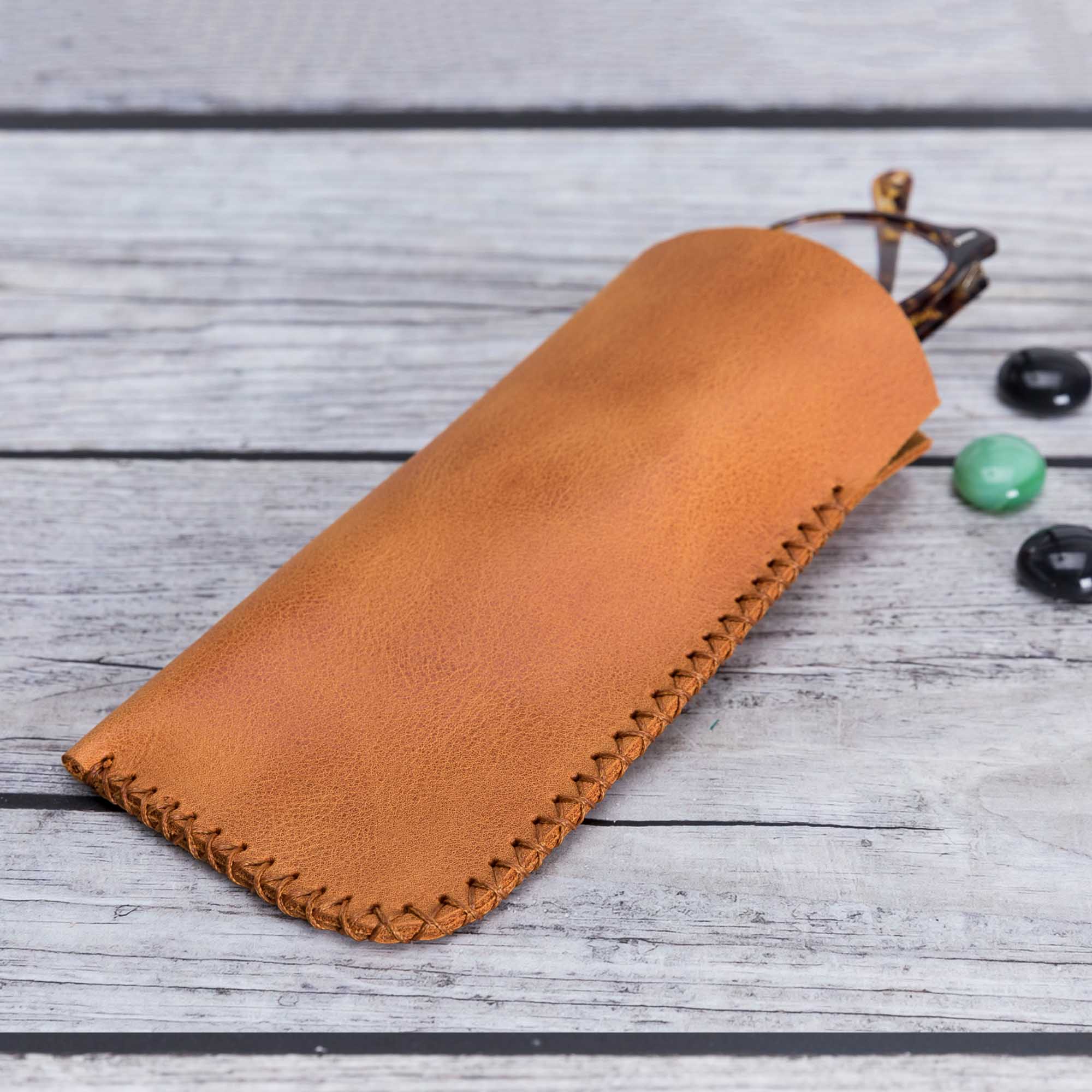 Leather Case For Glasses - TAN - saracleather