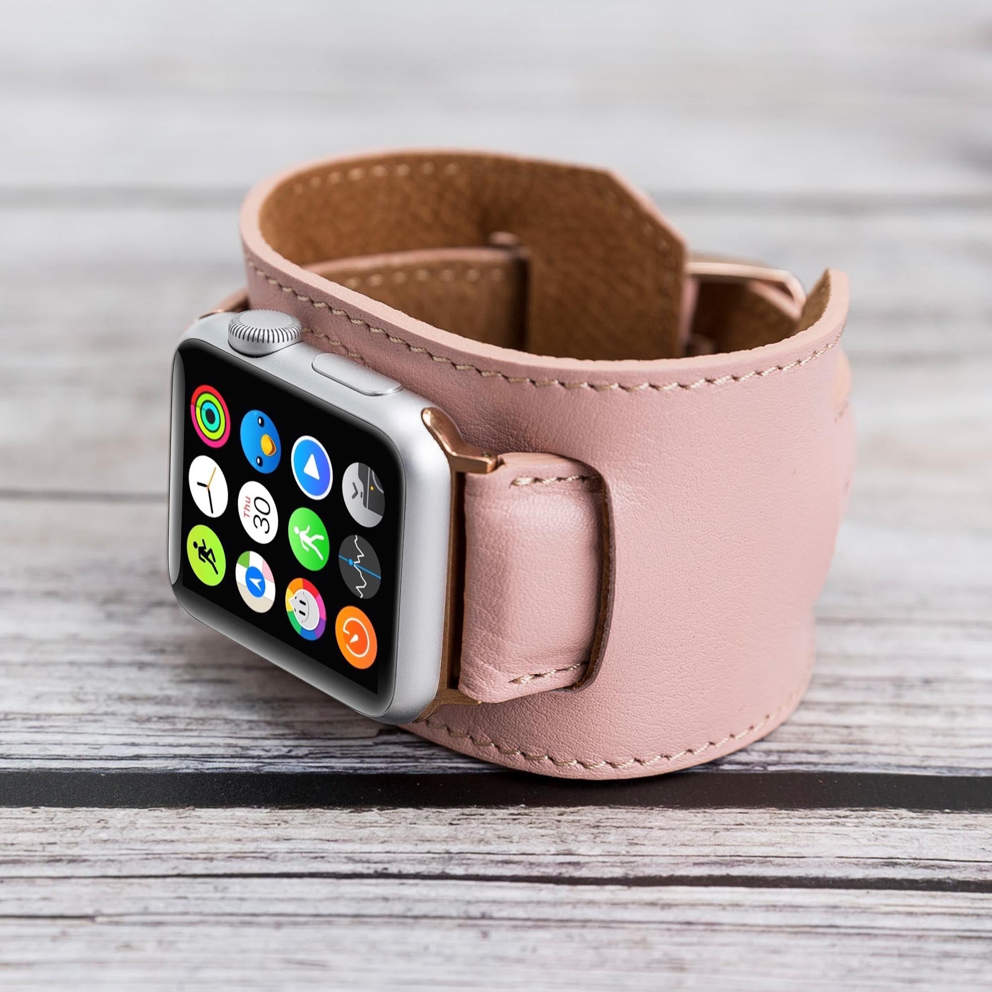Cuff Strap: Full Grain Leather Band for Apple Watch - PINK - saracleather